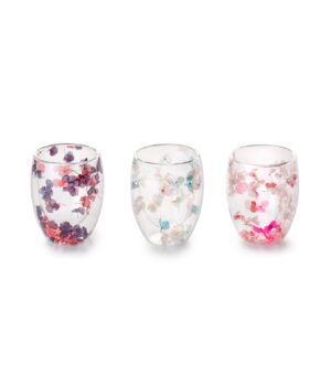 Set van 3 dubbelwandige theeglazen met bloemen