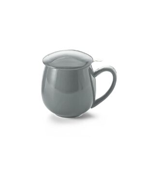 Donkergrijze theetas met filter en deksel 350ml